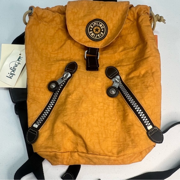 Kipling When Mini Backpack DBL Yellow Orange NWT Cinch School Travel Academia - Picture 4 of 7